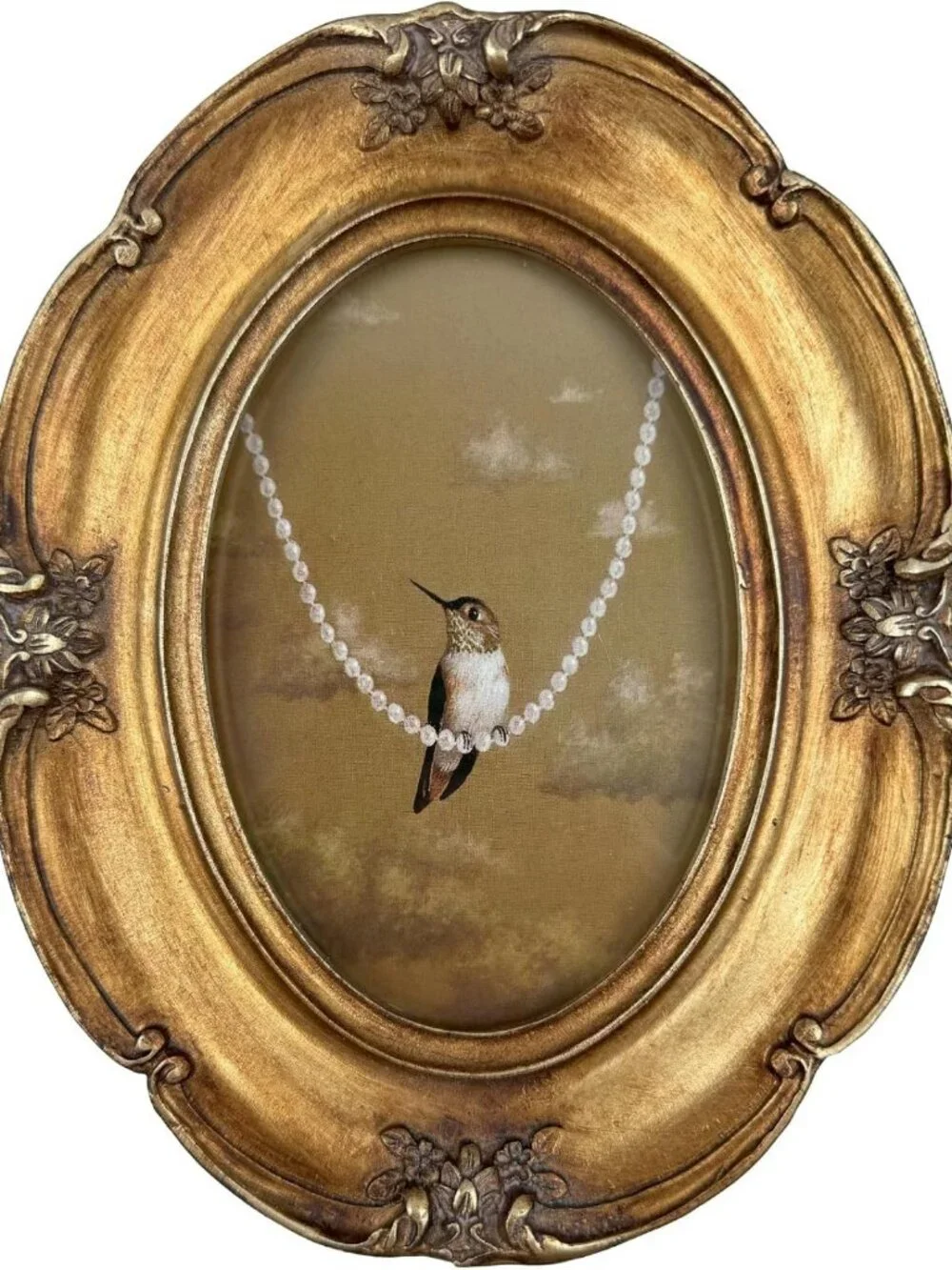 Vintage Bronze Oval Picture Frame 4x6 - Art Deco Glass Front, Antique Gold Decor